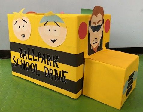 Characters from South Park decorate the donation box at Ballpark Self Storage.